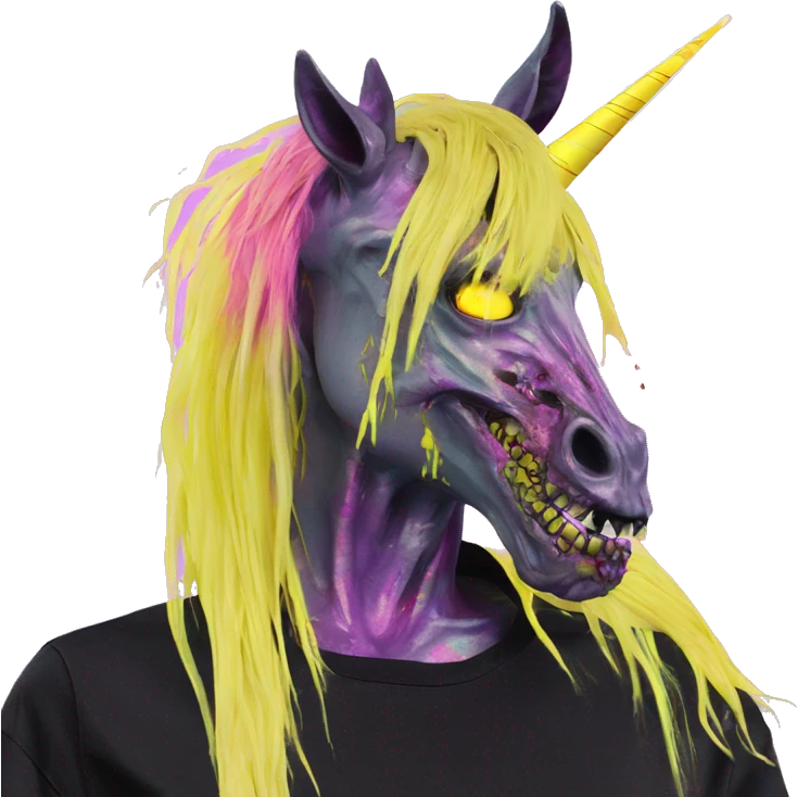 .Zombie_ Vaporwave black holographic oilslick zombie unicorn smoking yellow caution tape  emoji