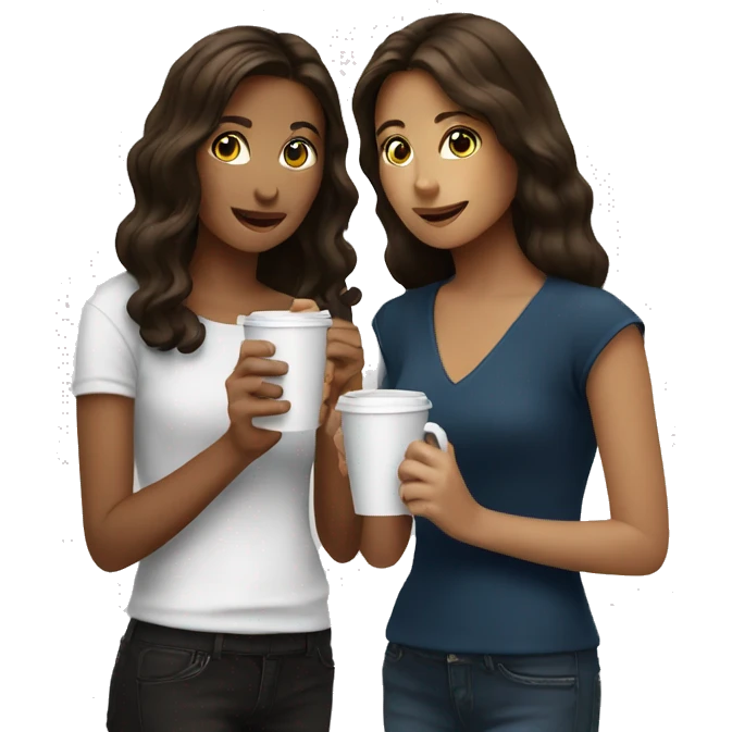 Two brunette girls drinking coffee together emoji