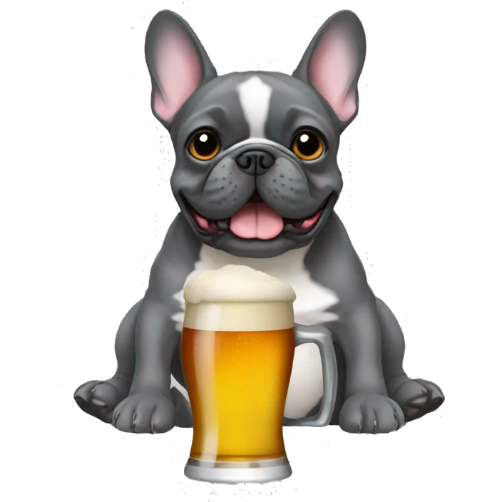 French bulldog dark grey holding a beer emoji