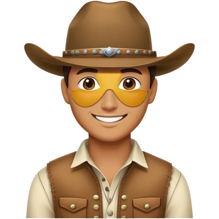 Character with white eye patch and cowboy hat emoji