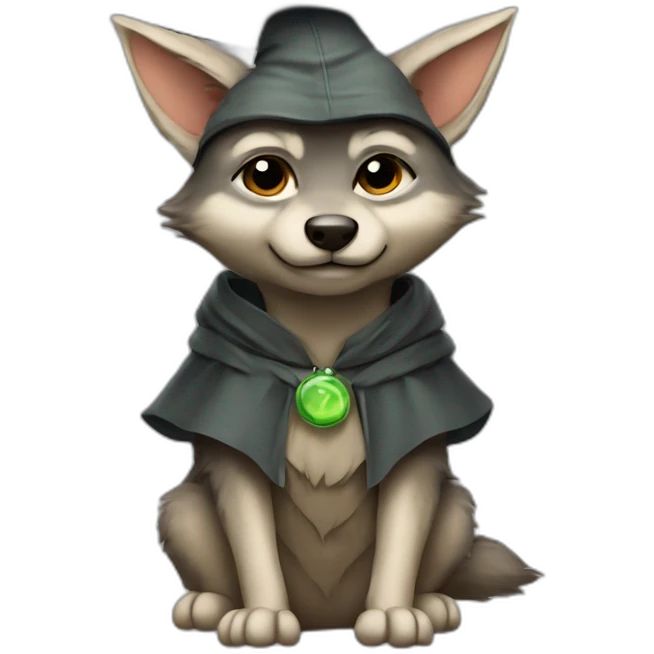 cutie wolf whole body sitted similar to baby yoda with a university mortarboard emoji