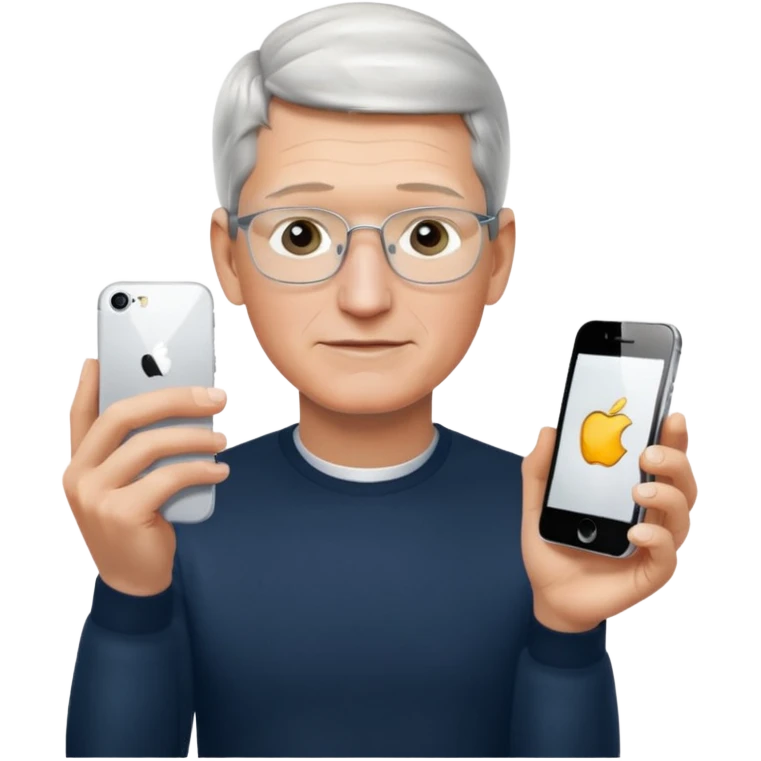 Tim Cook wiyh iphoine into his hands emoji