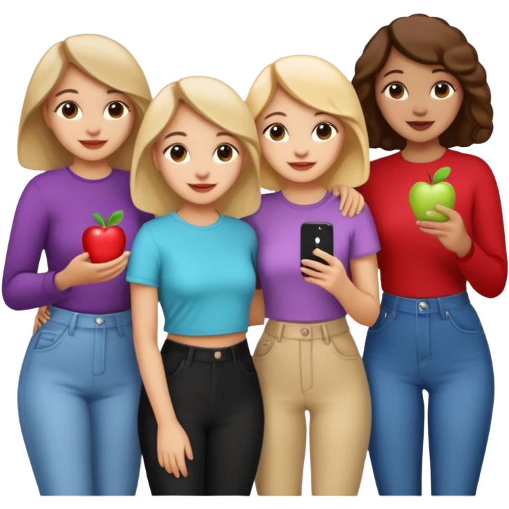 a group of girls, cheerful, trendy, Pinterest aesthetic, standing together, all look like they love Pinterest, apple emoji style emoji