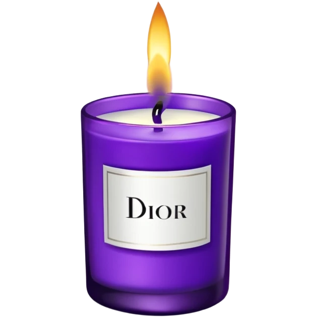 Purple glass candle labelled ‘Dior’ emoji
