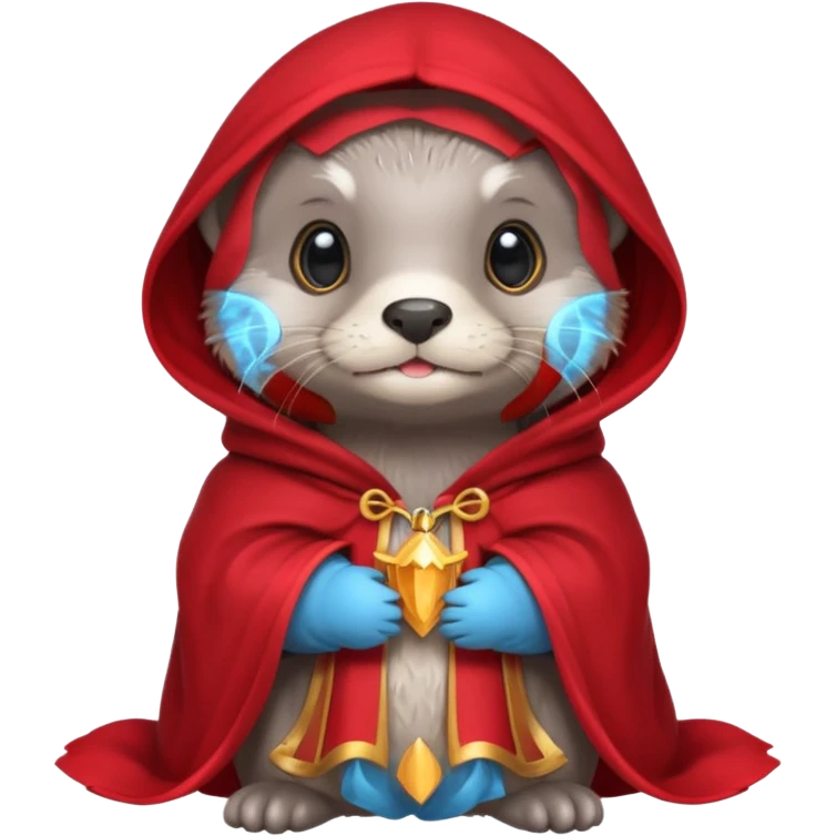 baby grey otter, in magic red cloak emoji