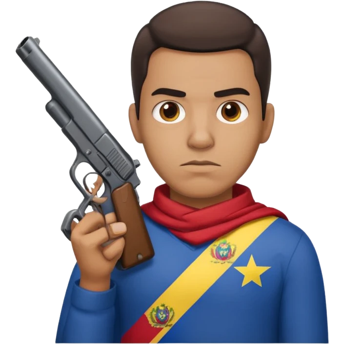 A Venezuelan with the Venezuela flag around his neck holding a gun tap emoji