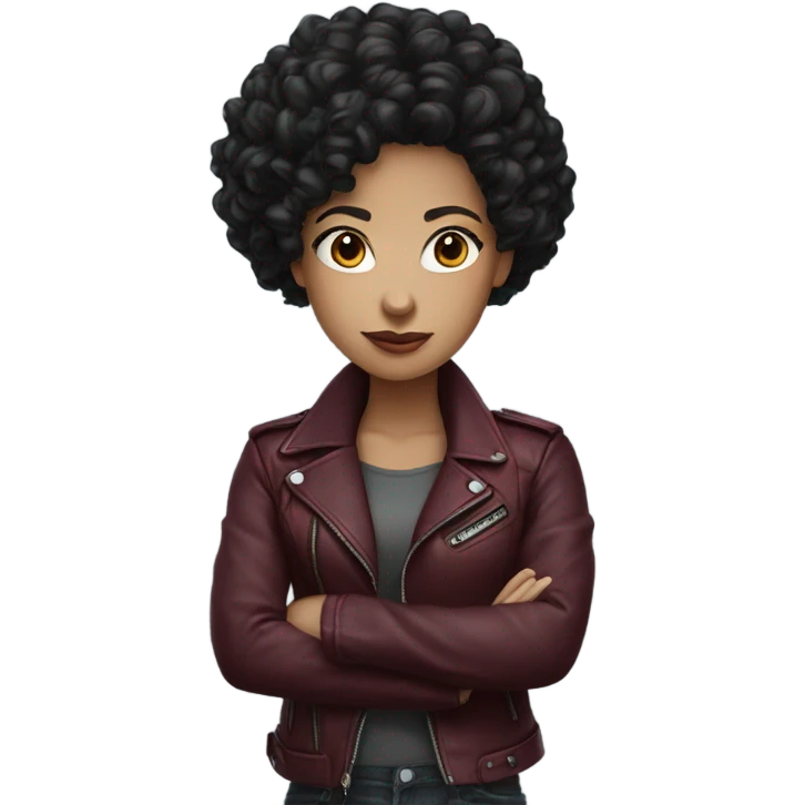 Black curly hair girl wearing a burgundy biker jacket emoji