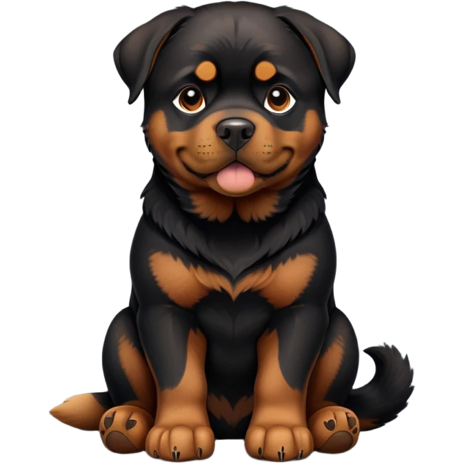 cinematic-[rottweiler]-realistic-full-body-sitting-emoji,-tail-resting-loosely-beside-its-paws,-head-tilted-dramatically, -sleek-[Black and brown]-fur,-simplified-yet-realistic-focused-features,-highly-detailed,-glowing-with-an-almost-sarcastic-glow emoji