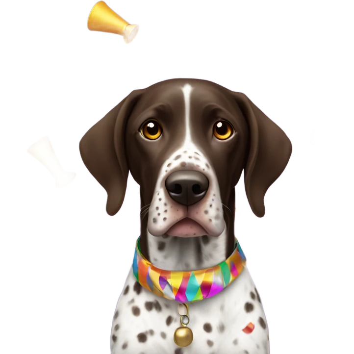 German shorthair with party horn and confetti emoji