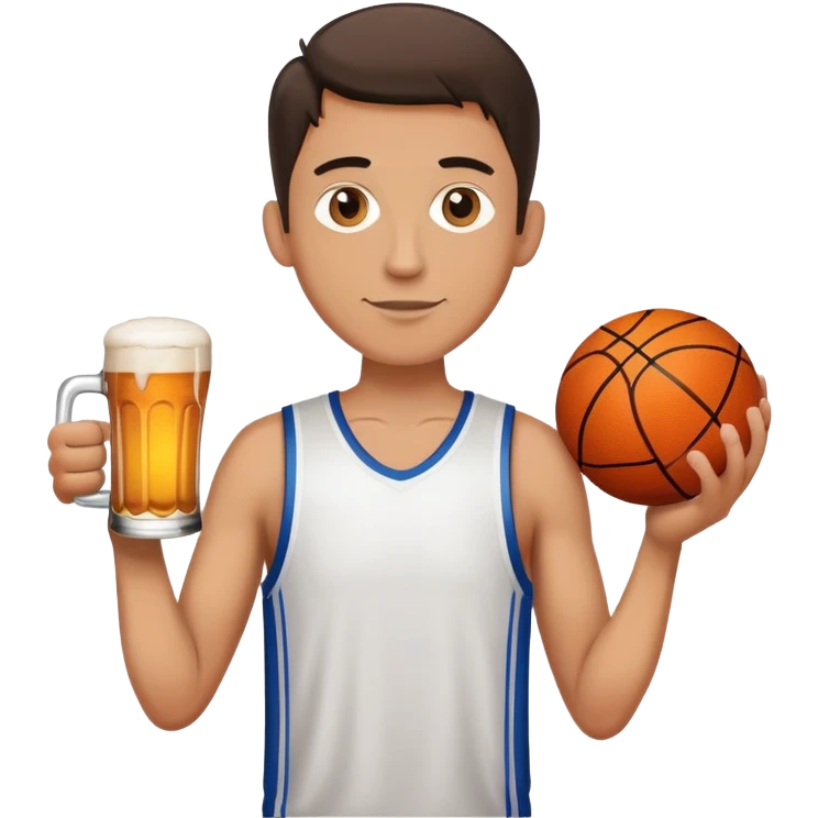 Thin man holding a beer and a basketball emoji