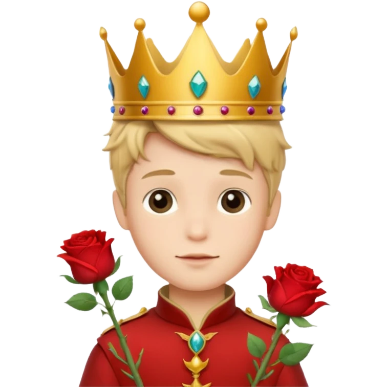 The Little Prince with a crown and a rose in his hand emoji