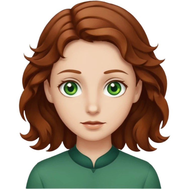 Светлая кожна. Зеленние глаза, високий лоб. Волоси вьющиеся, каштановие  emoji