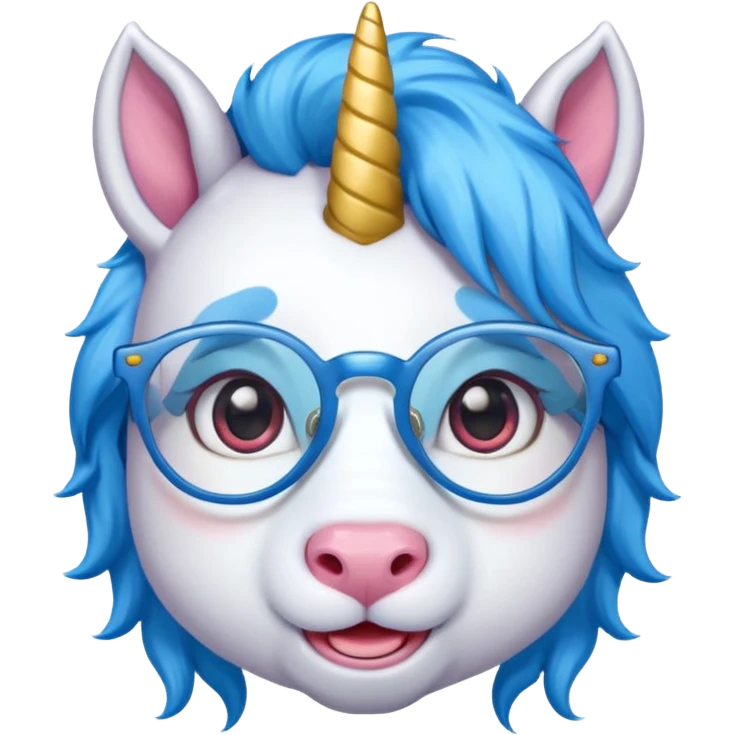 unicorn face with glassess cute and blue haired emoji