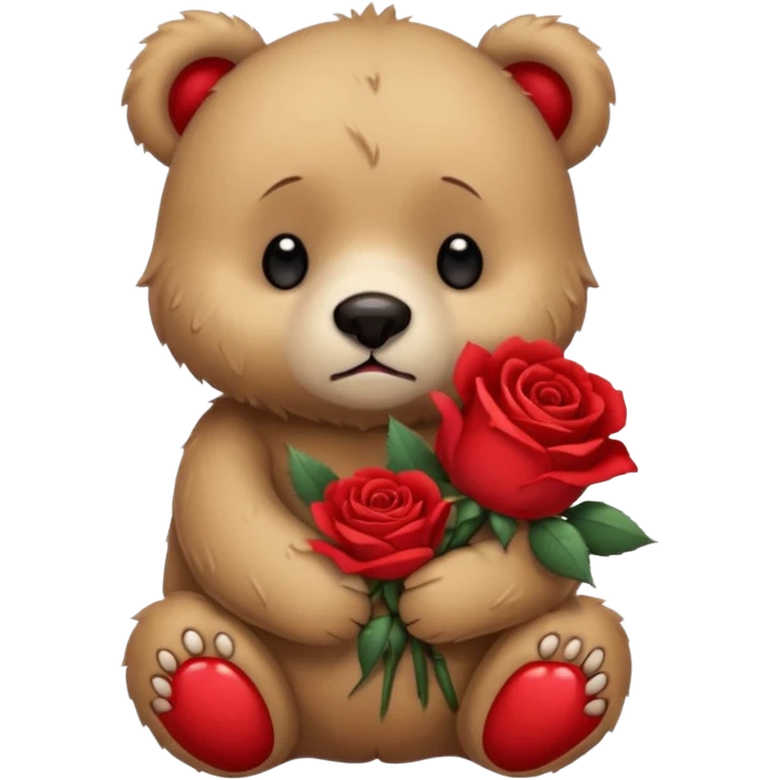 Cute bear with sad puppy dog crying eyes holding roses with this  emoji