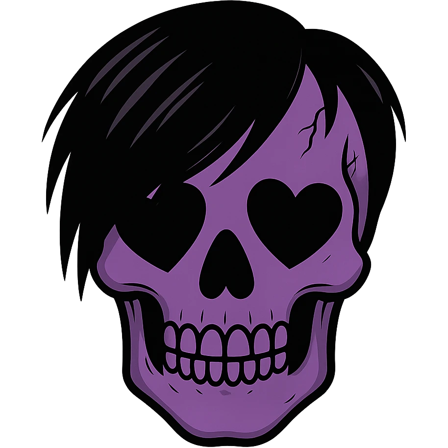 emo object, purple skull with heart eyes emoji