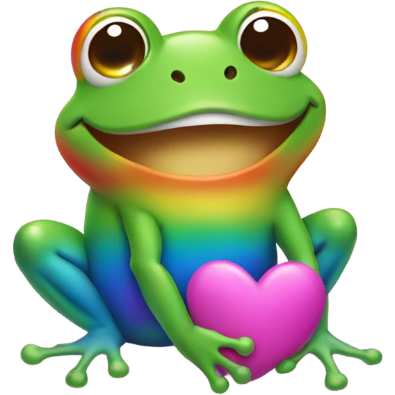 Rainbow colored frog smiling with hearts around it emoji