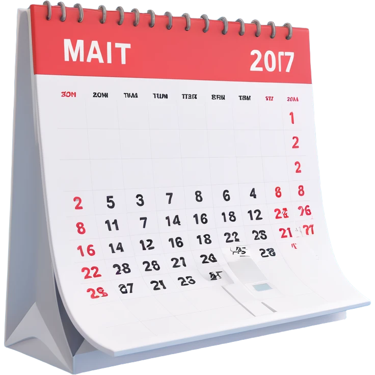 Apple-style 3D emoji icon of a calendar in perspective view, minimalistic design, only one centered date number, no month name, no weekday, no text or symbols other than the single number, realistic glossy material, soft depth, clean and detailed rendering emoji