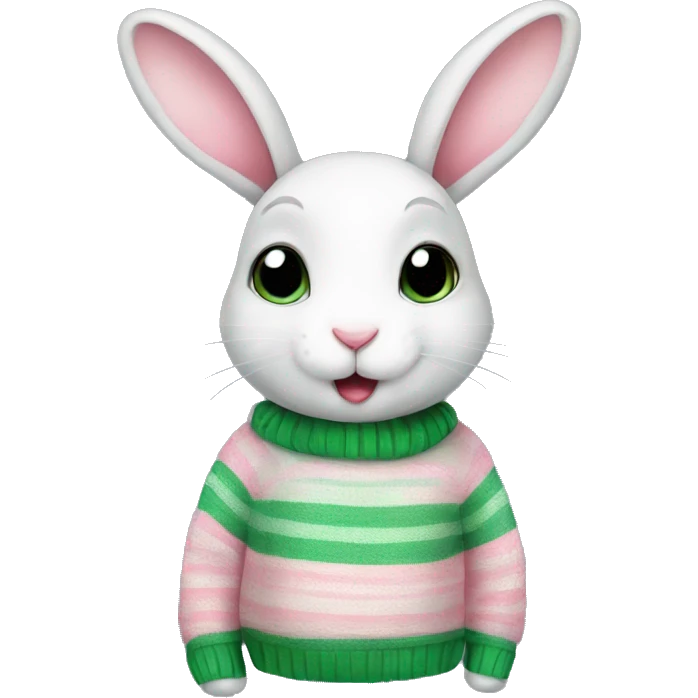 Cute rabbit wearing green, pink stripe sweater emoji