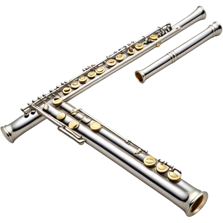 Cinematic Realistic Flute, polished silver metal with precise keywork, warm golden reflections dancing along its surface, soft hands carefully positioned over the keys, glowing with an elegant and airy charm. emoji