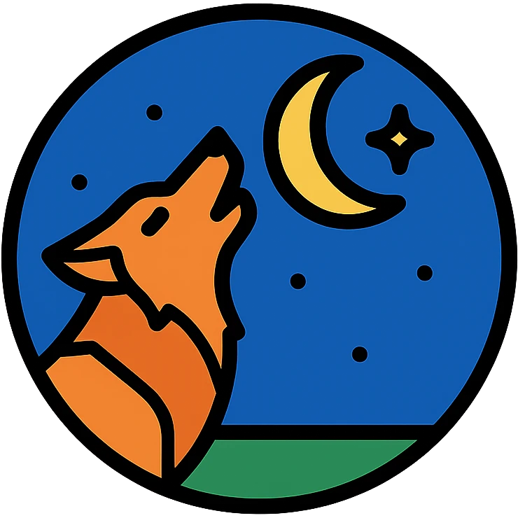 a mystical emblem combining a wolf, moon, and star into one scene emoji