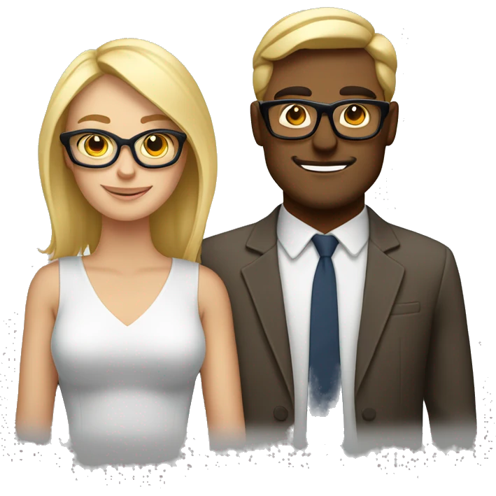 in love caucasian couple brownhear strong man, blonde woman with glases emoji