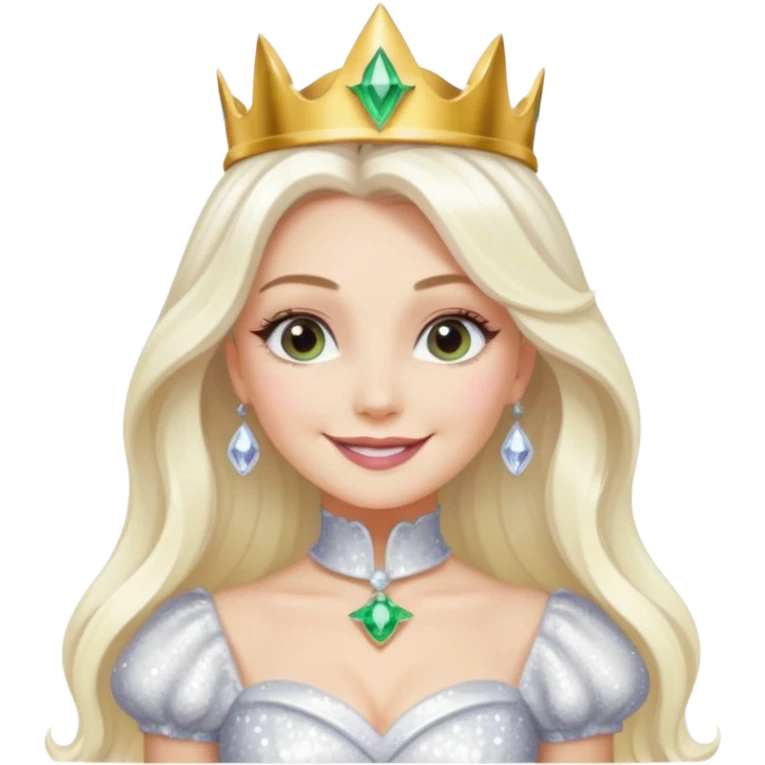 The Good Witch from Oz with long white blonde hair, white sequin outfit emoji