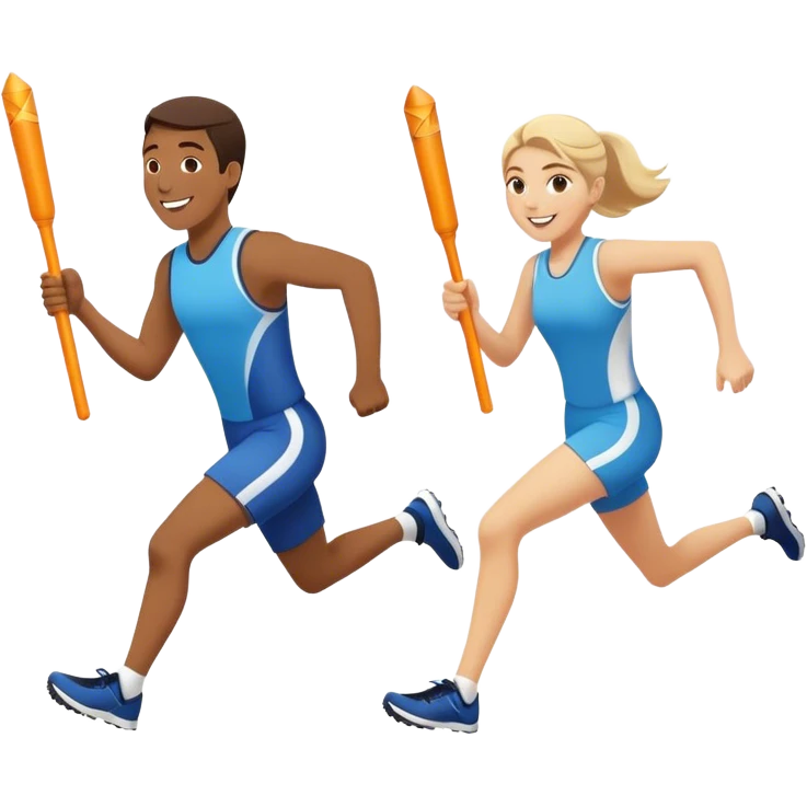 No that looks like a sword fight.  Make two people in a relay race with one large bright baton passing it from one person to the next while running and smiling. One needs to be running behind the other in the same direction  emoji