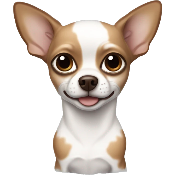 the Chihuahua dog is white in color with brown spots, blue eyes with a brown outline emoji