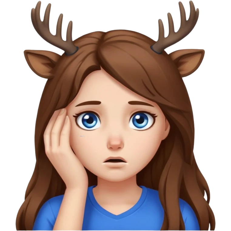 Deer girl facepalm, disappointment ,with white skin and brown long hair with blue eyes  emoji
