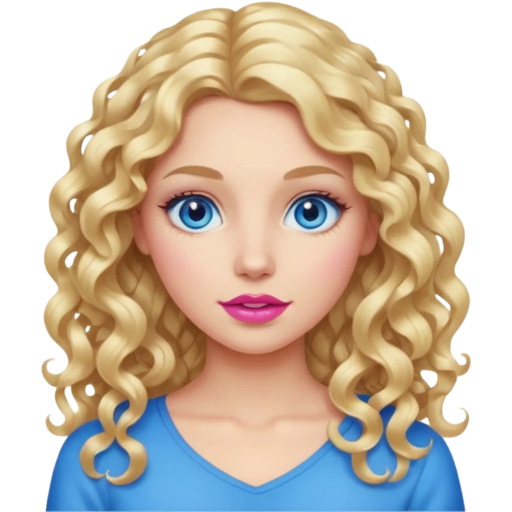 açık tenli  uzun kıvırcık sarı saçlı mavi gözlü   dudak rengi pembe yetişkin kadın yüz   emoji