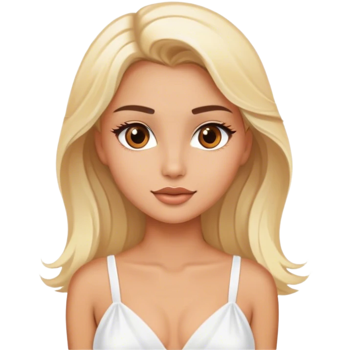 Luxury blonde model, brown eyes, honeymoon emoji