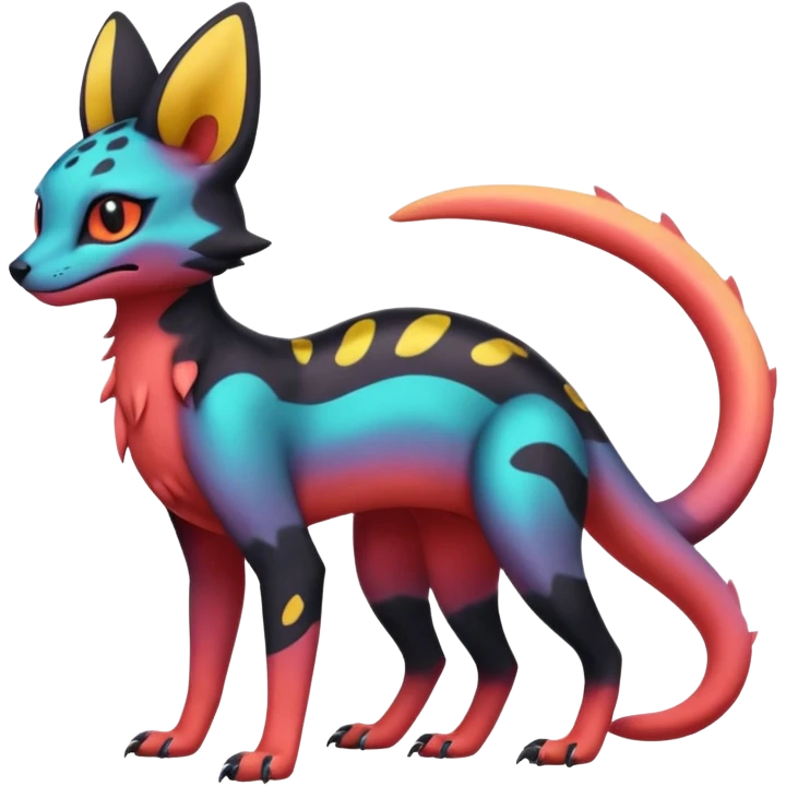 Neon-magma-pastel-gradients-colored Salandit-Umbreon-Genet-Noivern-Noibat-Serval-Hybrid (Full body) emoji