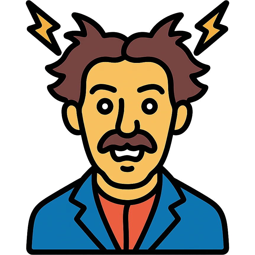 crazy Nikola Tesla, color outline style emoji