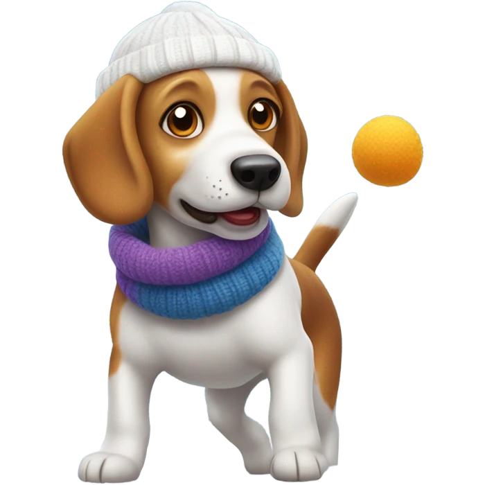 Beagle with winter clothes and snowball fight emoji