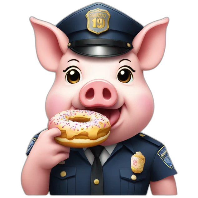 Pig in police hat with 1911 eating donut emoji