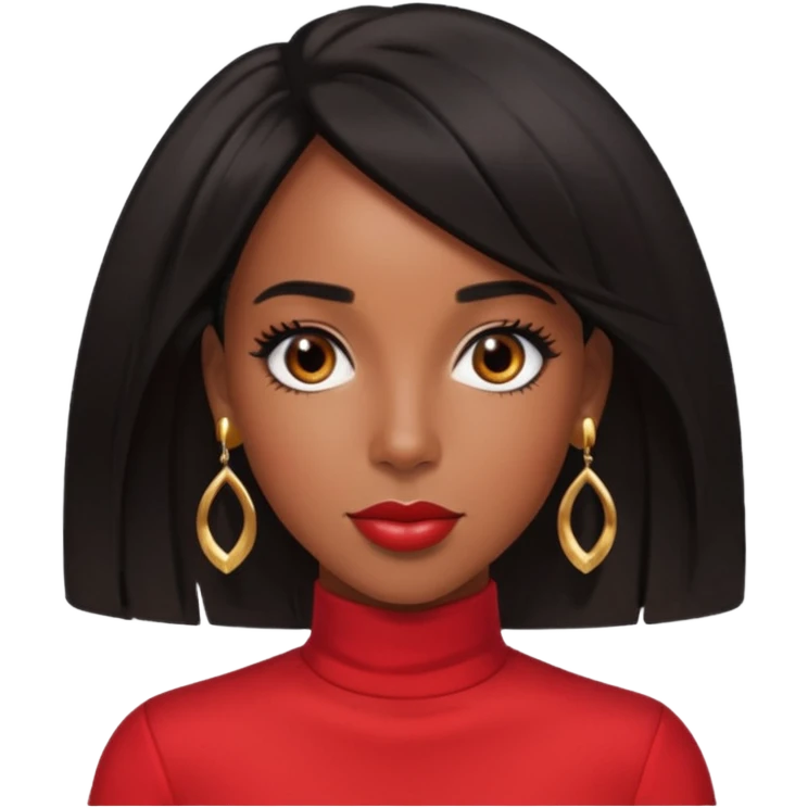Kelly Rowland brown eyes, black hair, red outfit with earrings emoji