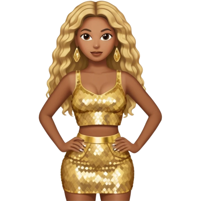 Beyonce with gold crop top and skirt emoji