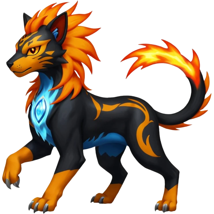 Shiny Glowing Legendary Epic Pyroar-Torracat-Luxray-Tigress-Houndoom-Liger-Hybrid-Fakemon-hybrid-Creature (full body) emoji