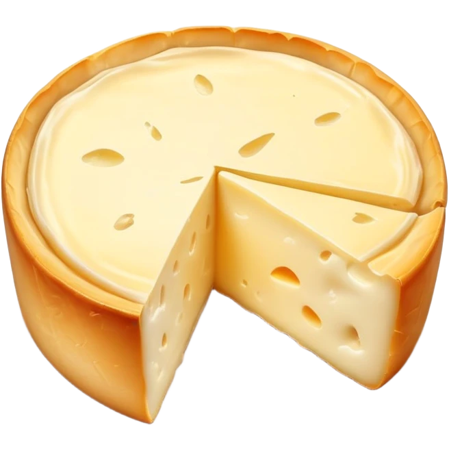cinematic-realistic-brie-cheese-emoji,-featuring-a-creamy gooey center,-soft-ripened-cheese-with-a-delicate-rind-rendered-with-lifelike-detail-and-inviting,-natural-lighting. emoji