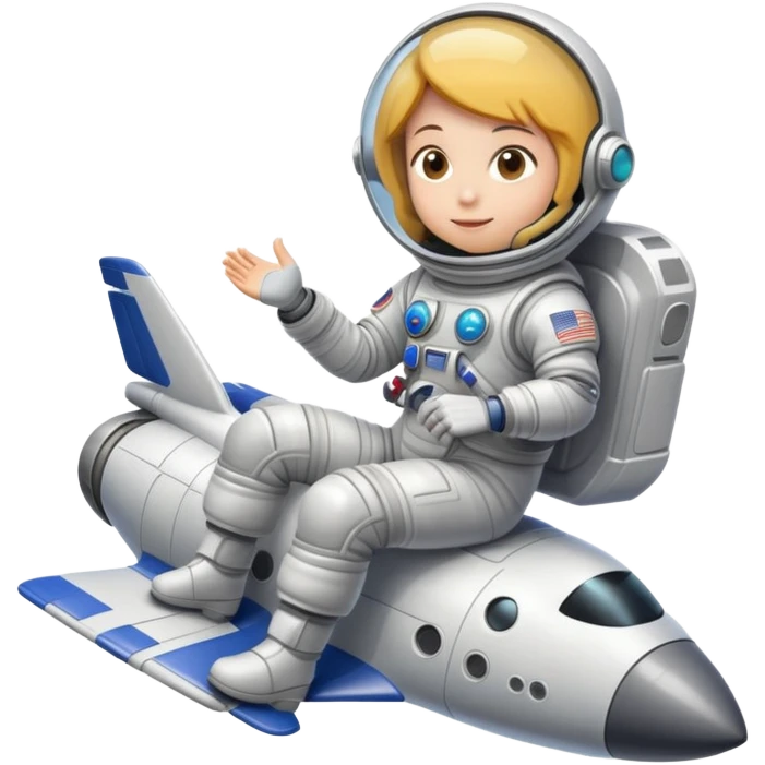 A spacesuit wearing person sitting on top outside a flying spaceship emoji