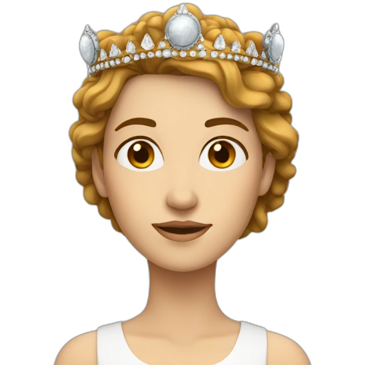 White women wearing a crown with a moon behind her and brownish hair  emoji