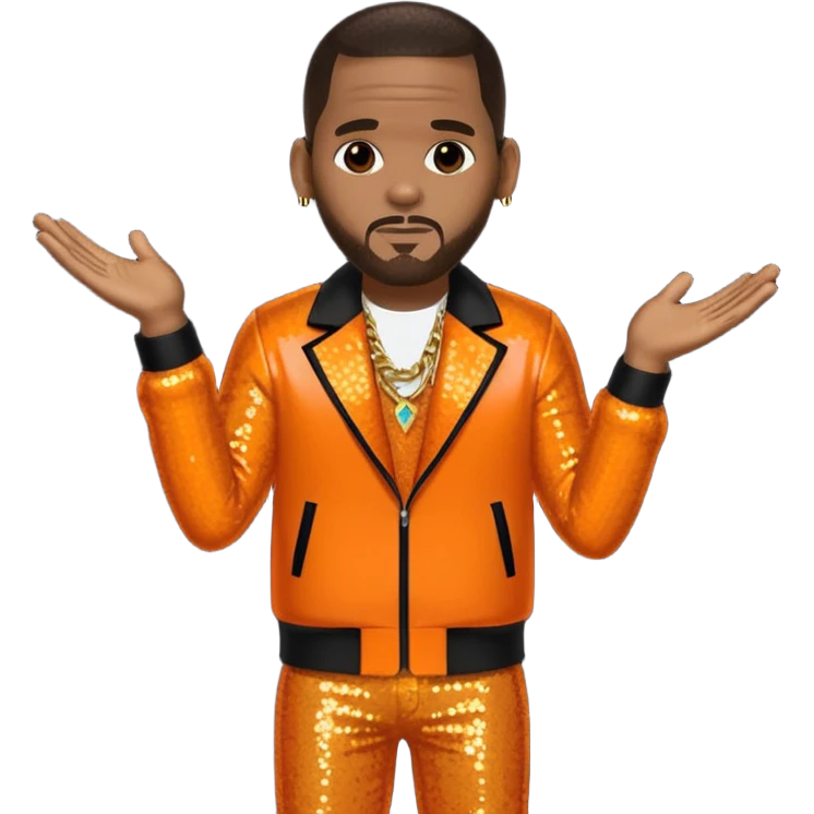 R. Kelly with dark brown hair, orange sequin outfit emoji