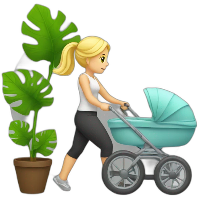 blond-woman-pushing-stroller-with-plant-in-it emoji