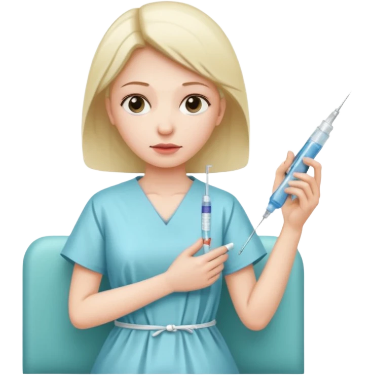 sick woman getting syringe shot arm emoji