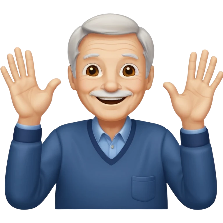 Old man smiling holding up jazz hands  emoji