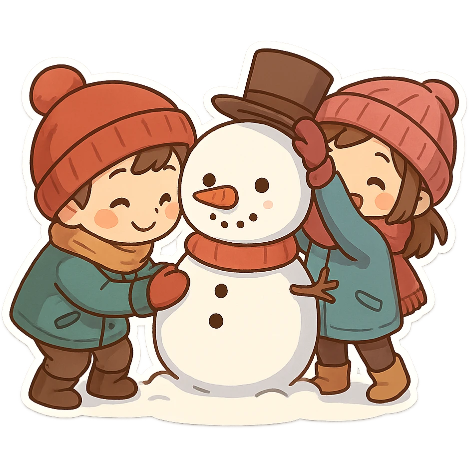 2个可爱的孩子正在堆雪人 emoji