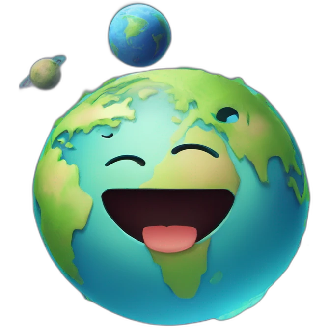 cyberpunk planet earth with a cartoon smiling face with heart-eyes emoji