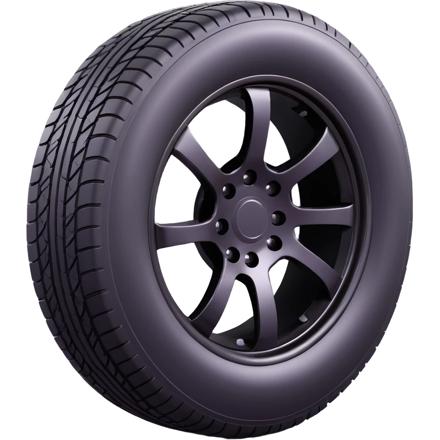 Create a tire emoji that looks exactly like the reference image in iOS emoji style. It should be 3D with shiny, smooth gradients, soft shadows, realistic tire texture, classic emoji look, and add a glossy effect to the rubber. emoji