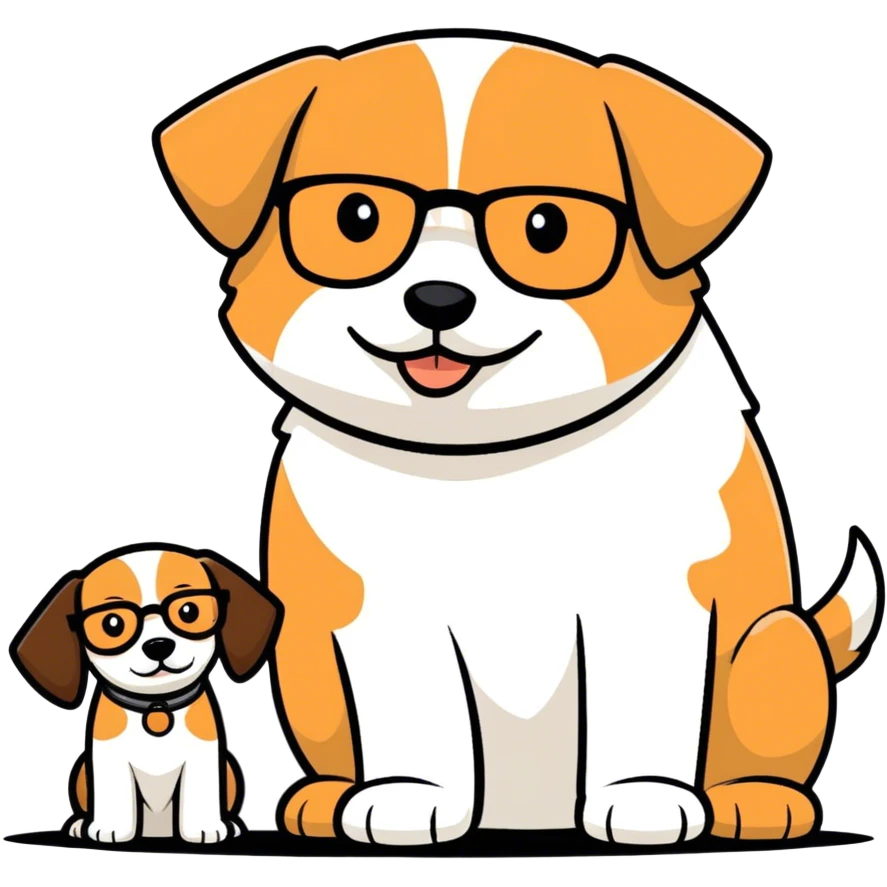 Small White dog and large brown dog with glasses emoji