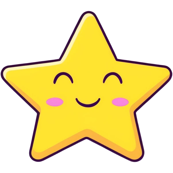 3D golden star with soft glow and glitter, smiling face, cartoon icon style, Pixar-inspired lighting, pastel yellow background emoji